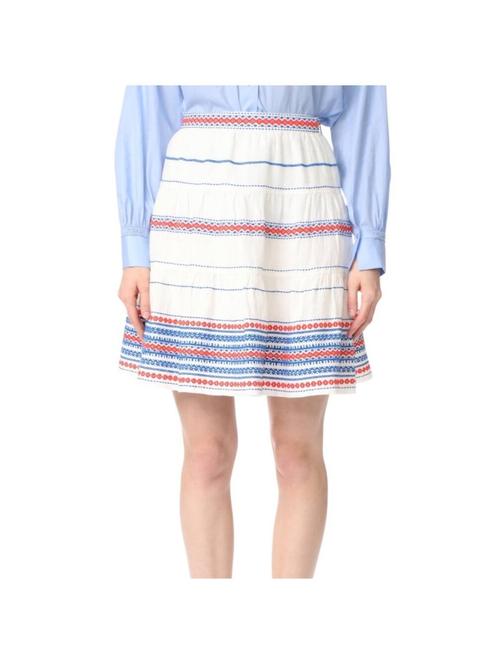 EUC Club Monaco White Embroidered Knee Length Skirt 8